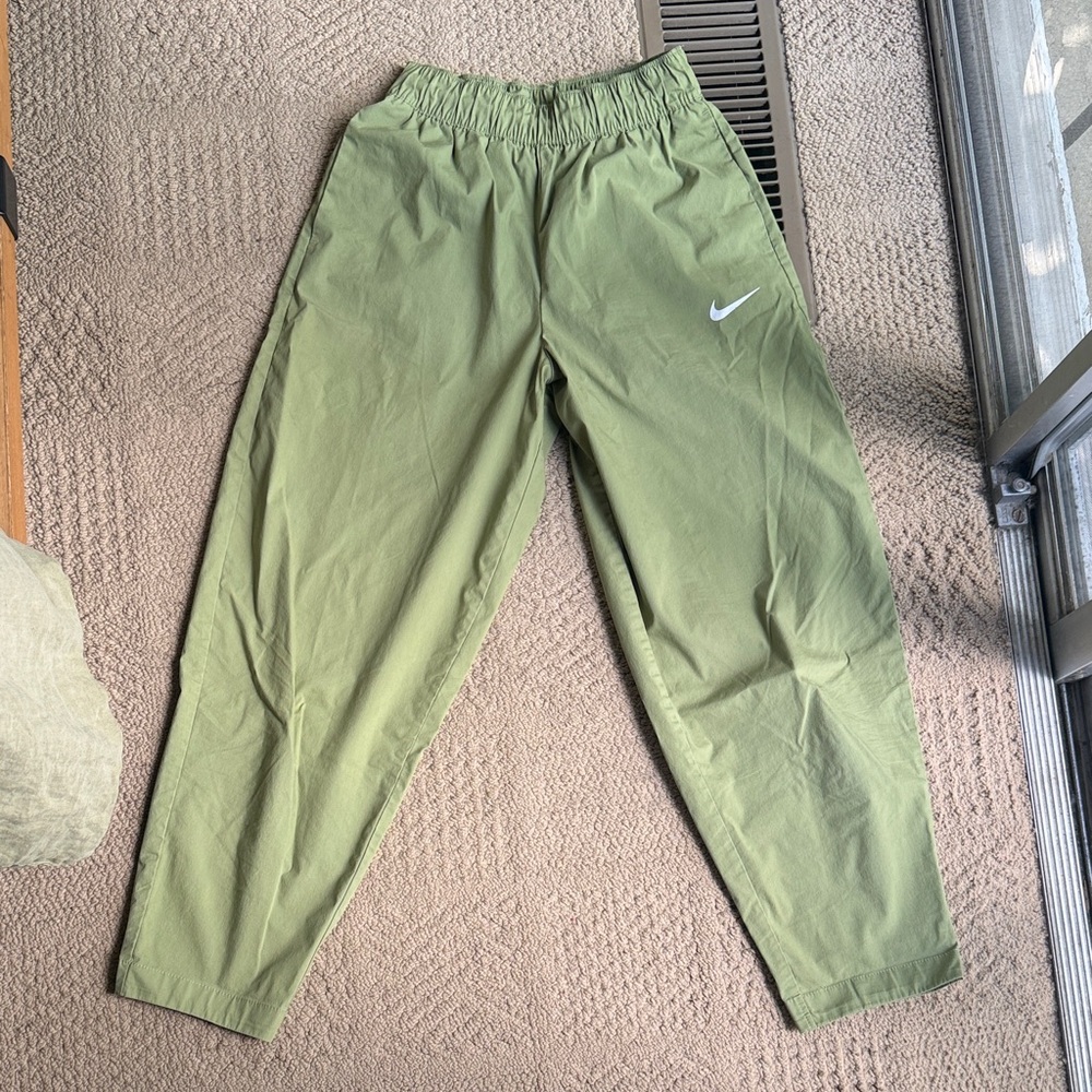 Nike Olive Green Ankle Jogger Pants with White Swoosh